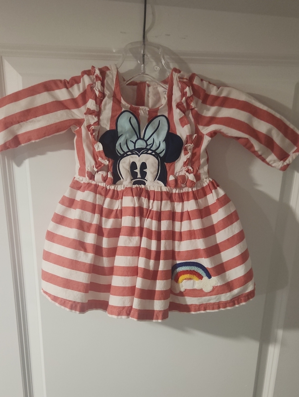 Disney Coral & White Striped Toddler Dress with Minnie Applique